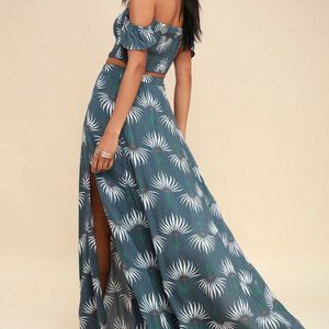 Trancoso Dusty Blue Floral Print Two-Piece Maxi Dress